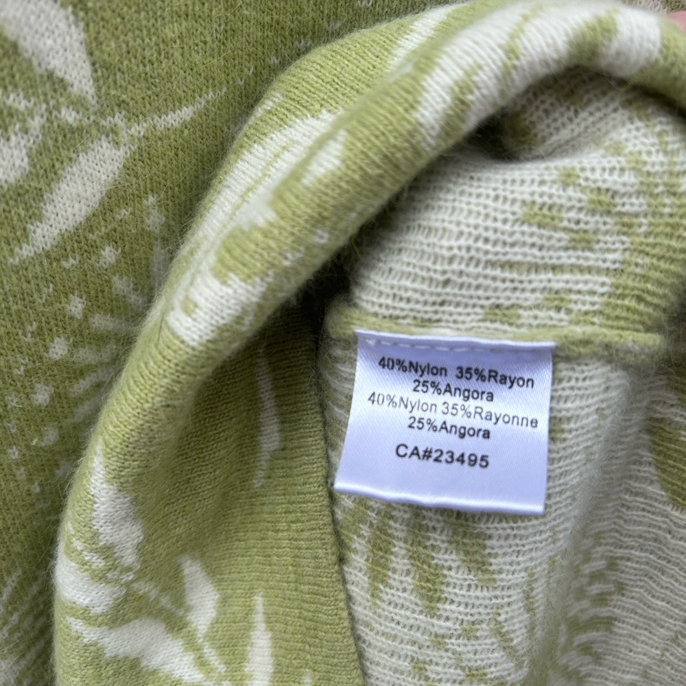 VTG Icelandic Design size M green floral angora blend button cardigan sweeter - Picture 5 of 5